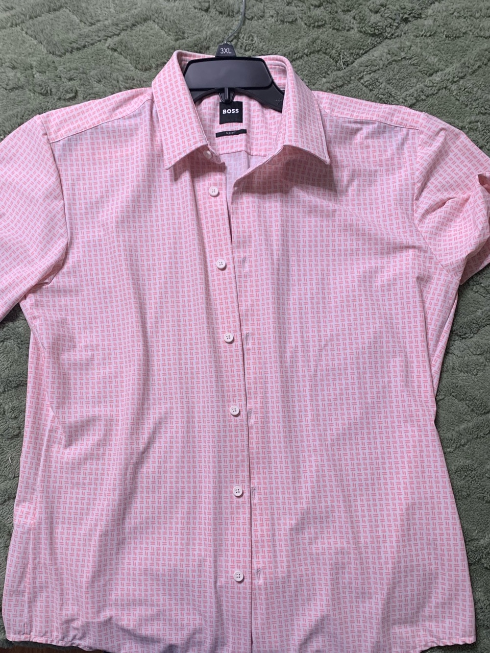 BOSS Pink and white  Patterned Short-Sleeve Dress Shirt